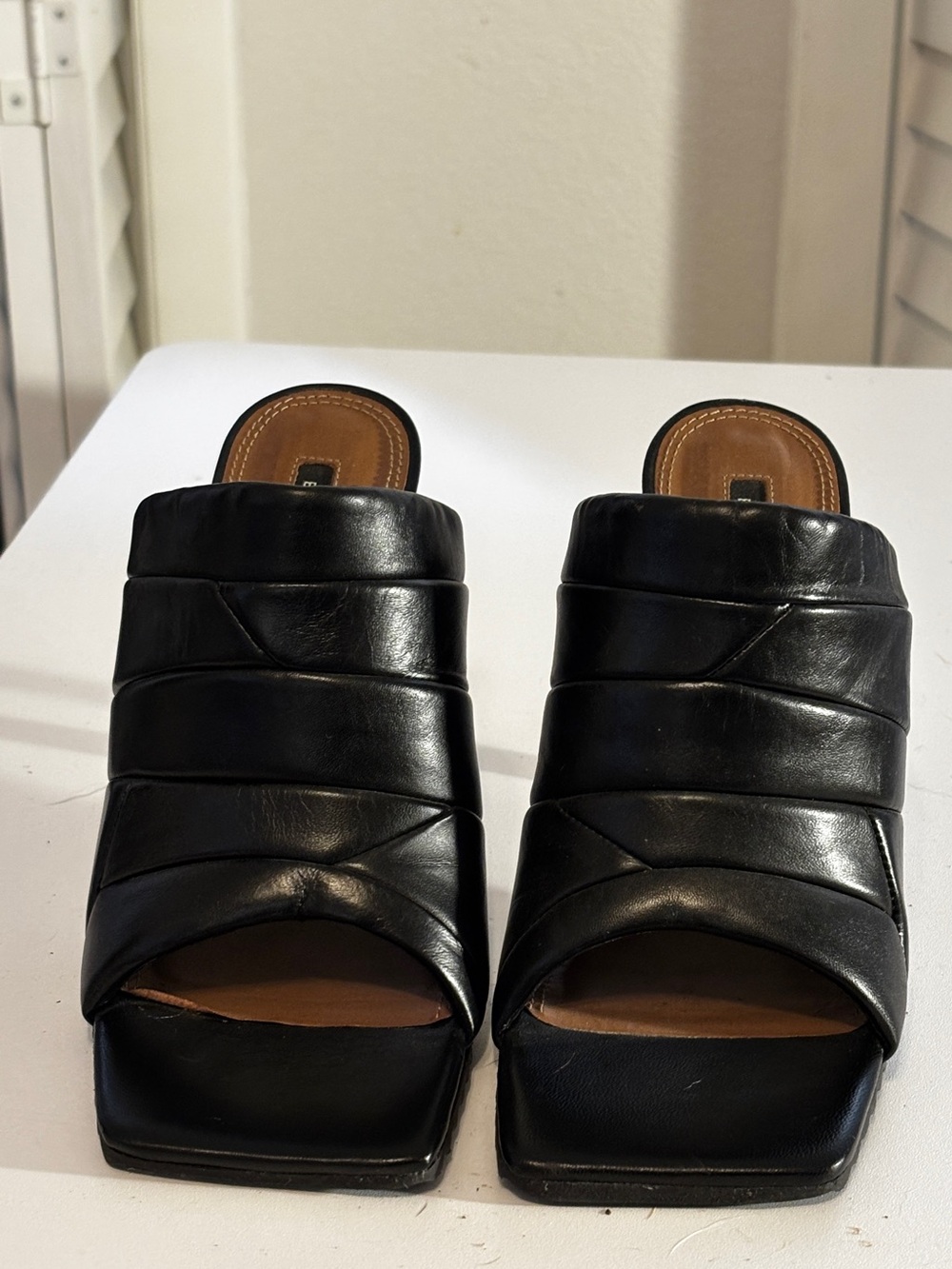 NWOT BCBGMaxAzria Black Quilted Open-Toe Mule Heels
